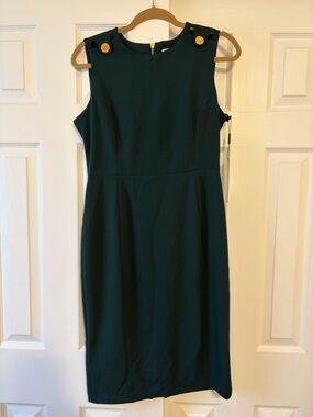 Calvin Klein 10Sleeveless Emerald Midi Dress with Button-Accent Shoulders new